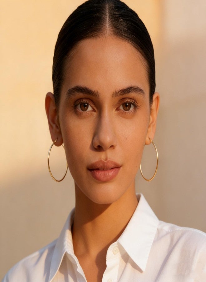 Gokeey طقم أقراط ذهبية حلقية للنساء، أقراط مطلية بالذهب عيار 14 قيراط، أقراط حلقية متراصة، أقراط حلقية كبيرة رفيعة مضادة للحساسية للنساء، مقاسات 14 مم / 20 مم / 30 مم / 40 مم - Image 2